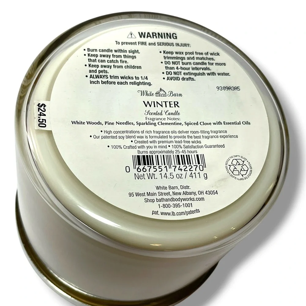 Bath & Body Works White Barn Winter 3 Wick Candle 14.5 oz Christmas Holiday New